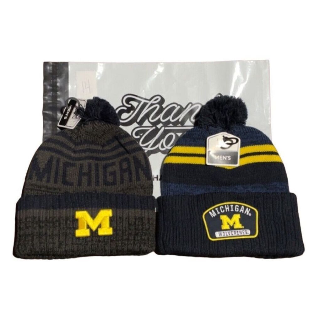 2 Michigan Wolverines Beanie Blue, Yellow, Gray Both New With Tags